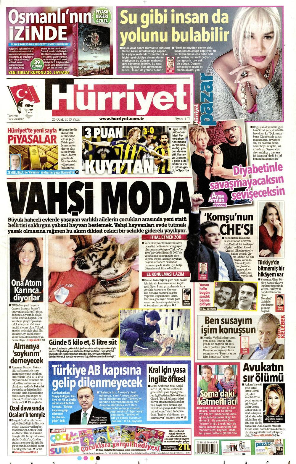 Gazete manşetleri 25 Ocak 2015 Gazete manşetleri Presshaber.com’da. 25 Ocak Pazar günü yayınlanan ulusal gazetelerin manşetleri sizin için sitemizde. 25 ocak gazete manşet hurriyet_250115