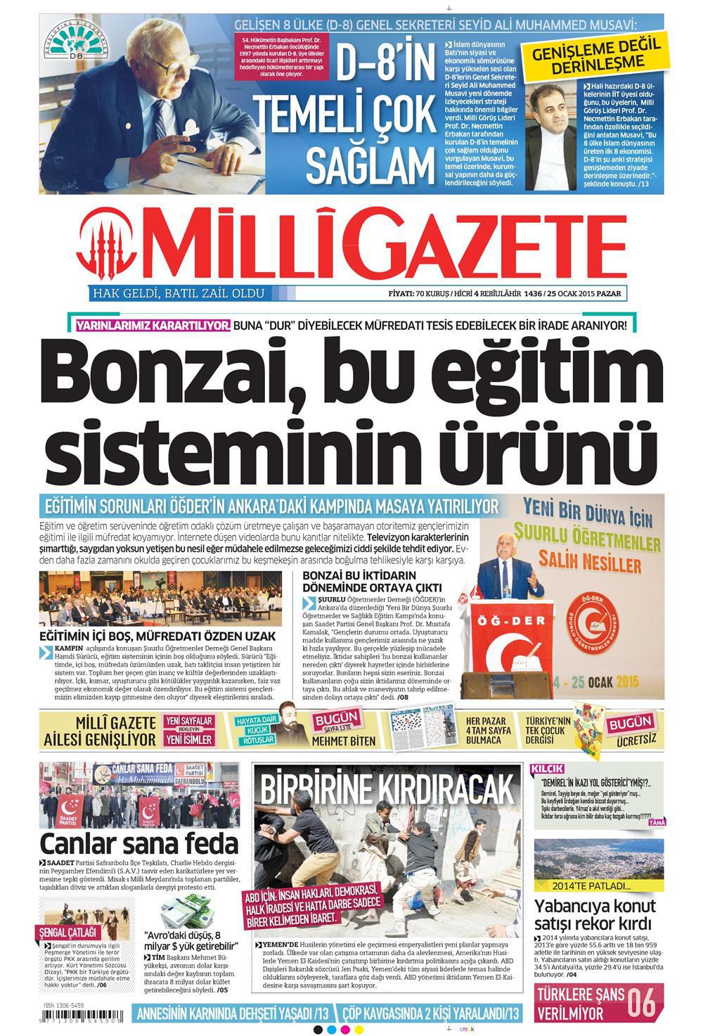 Gazete manşetleri 25 Ocak 2015 Gazete manşetleri Presshaber.com’da. 25 Ocak Pazar günü yayınlanan ulusal gazetelerin manşetleri sizin için sitemizde. 25 ocak gazete manşet milligazete_250115