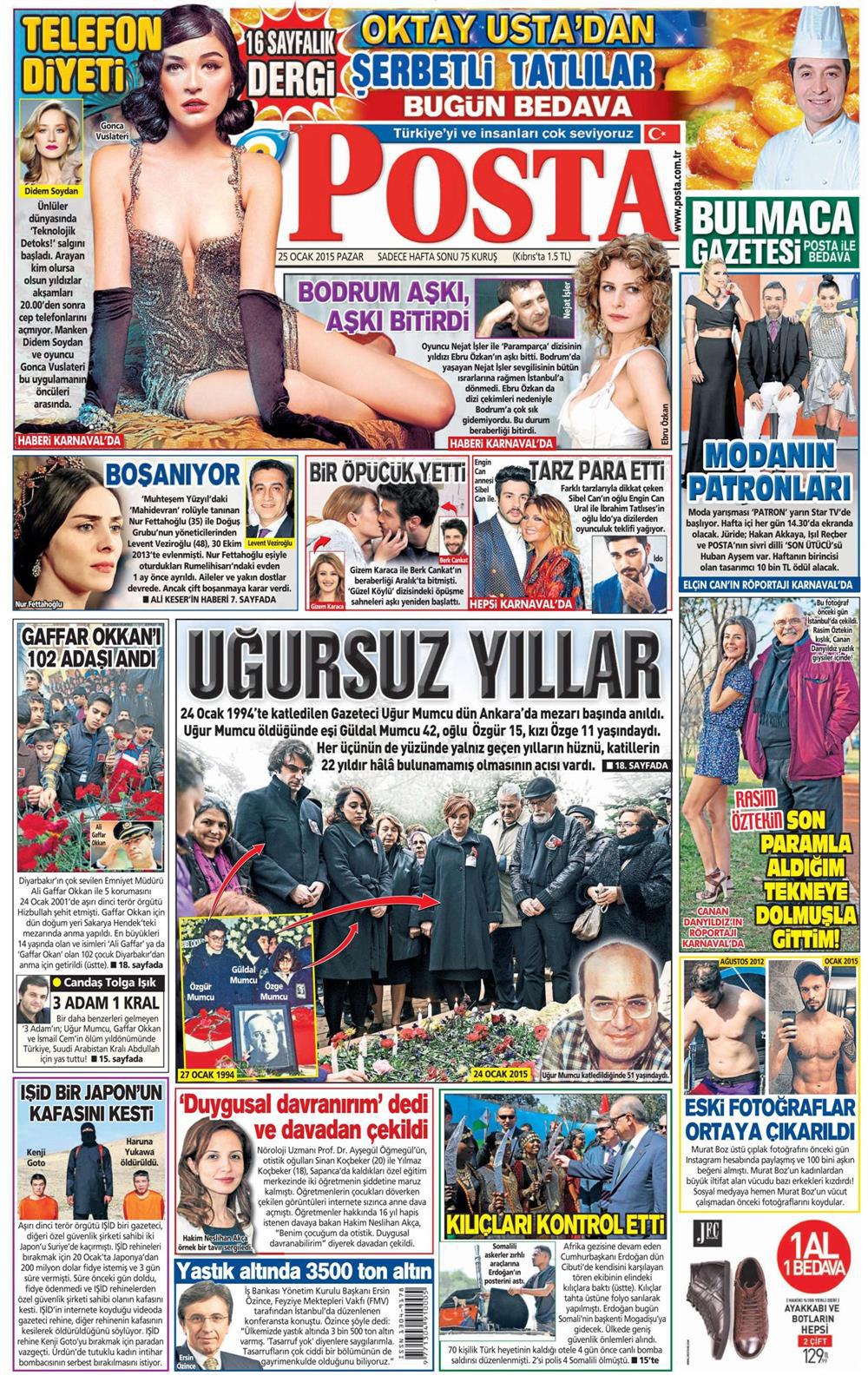 Gazete manşetleri 25 Ocak 2015 Gazete manşetleri Presshaber.com’da. 25 Ocak Pazar günü yayınlanan ulusal gazetelerin manşetleri sizin için sitemizde. 25 ocak gazete manşet posta_250115