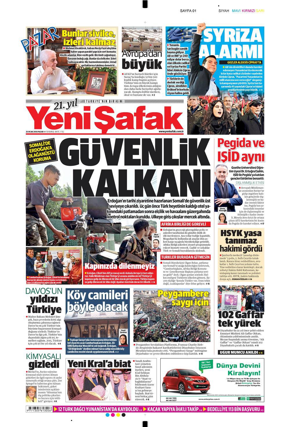 Gazete manşetleri 25 Ocak 2015 Gazete manşetleri Presshaber.com’da. 25 Ocak Pazar günü yayınlanan ulusal gazetelerin manşetleri sizin için sitemizde. 25 ocak gazete manşet yenisafak_250115