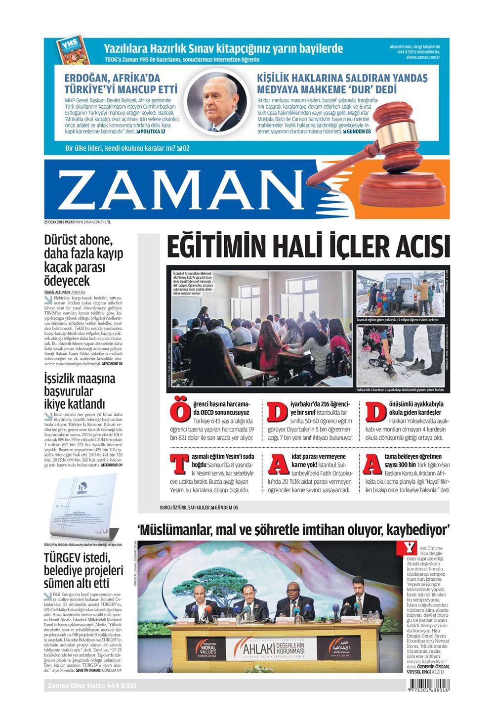 Gazete manşetleri 25 Ocak 2015 Gazete manşetleri Presshaber.com’da. 25 Ocak Pazar günü yayınlanan ulusal gazetelerin manşetleri sizin için sitemizde. 25 ocak gazete manşet zaman_250115