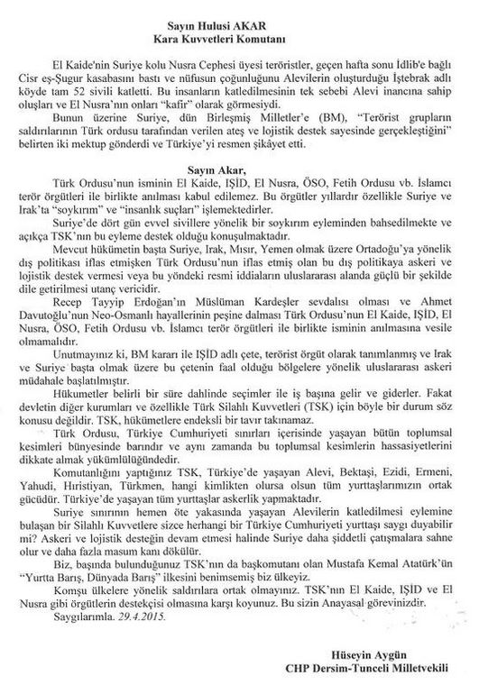 hüseyin aygün iştebrak mektubu