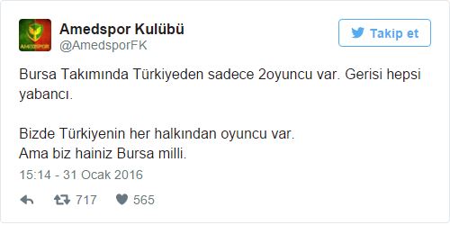 Amedspor Bursaspor'u 2-1 yendi Bursaspor ve Amedspor'un karşı karşıya geldiği Ziraat Türkiye Kupası'nın 16. maçında Amedspor Bursaspor'u 2-1 yendi. Amedspor Amedspor Bursaspor Maçı (8)